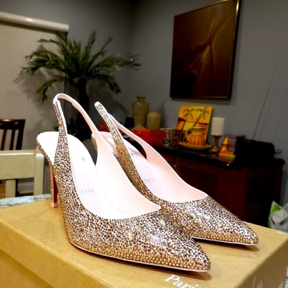 New Christian Louboutin Kate Strass Pointed Toe Sling Pump Size 38.5 - Picture 1 of 9